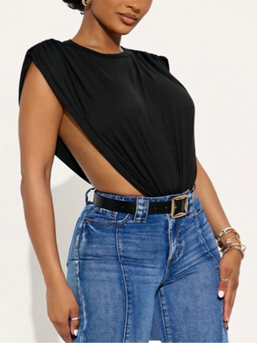 Fashion Nova Black Side-Open Tank Top